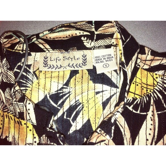 LIFE STYLE sz S NEW 100% Cotton Tunic Top Over Jacket Lush Palms Breathable - Picture 2 of 6